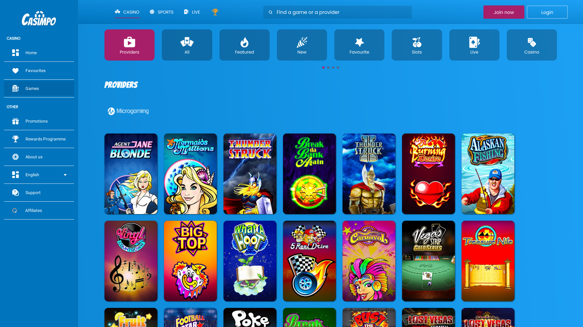 Desarrolladores de juegos de Casimpo Casino Versión de escritorio