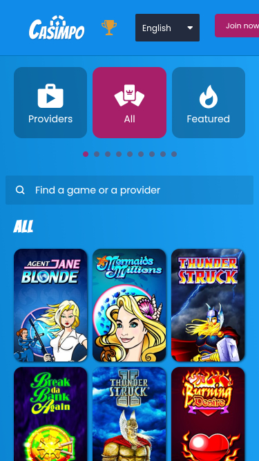 Juegos de Casimpo Casino Versión móvil