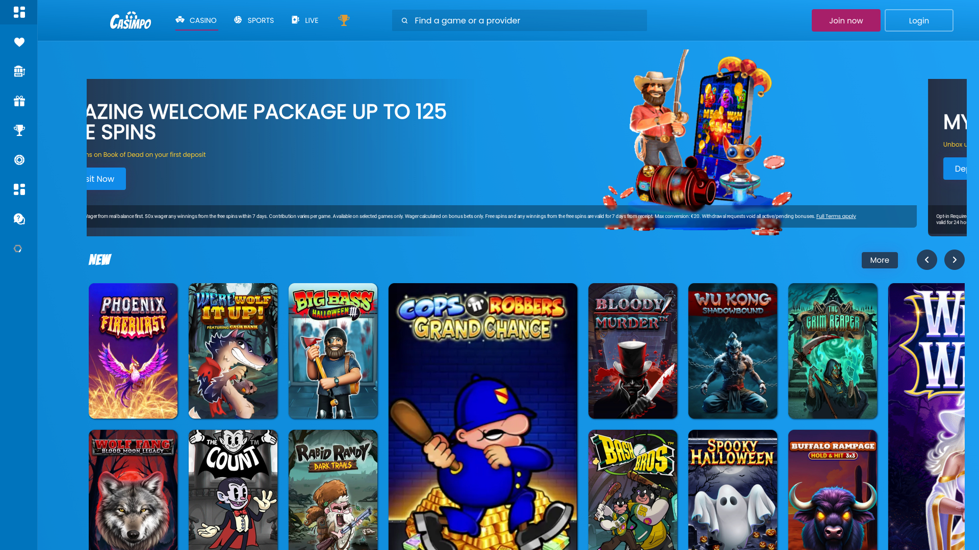 Página de inicio de Casimpo Casino Versión de escritorio