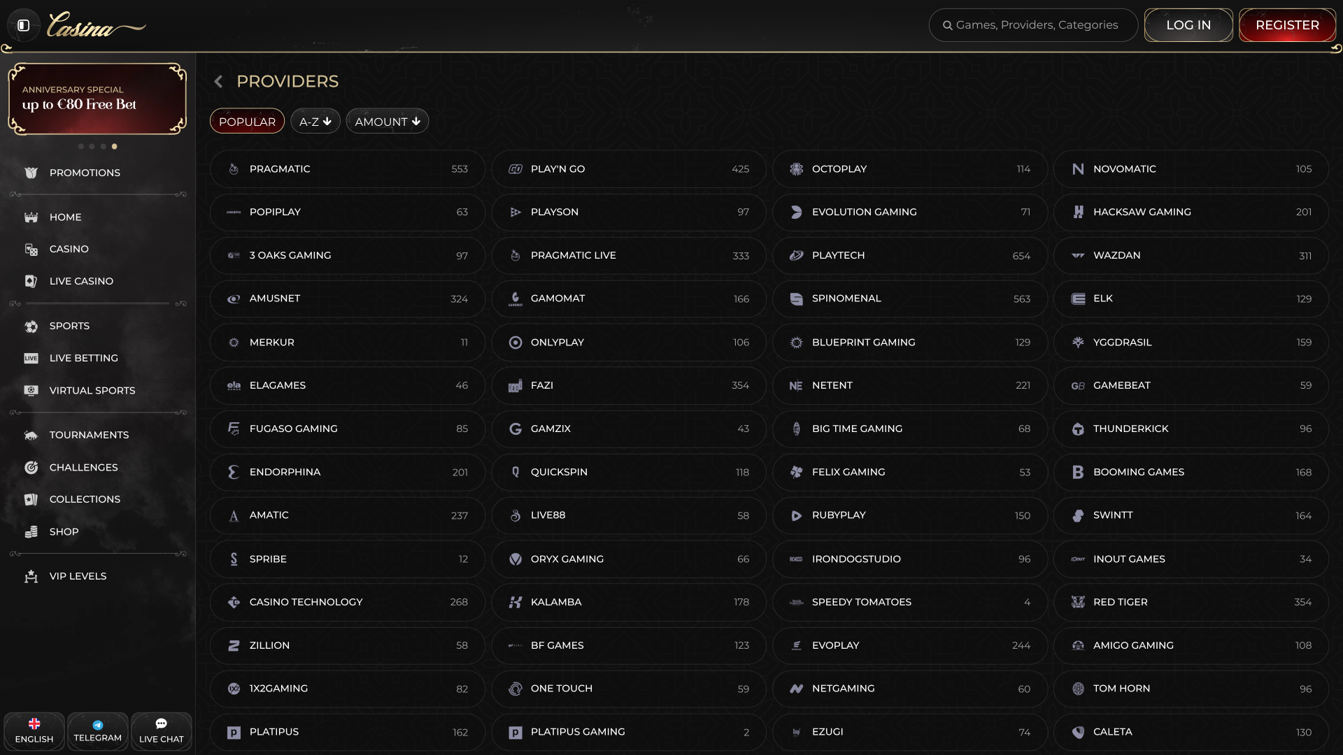 Desarrolladores de juegos de Casina Casino