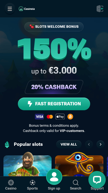 Pagina iniziale del Casineia Casino Versione mobile