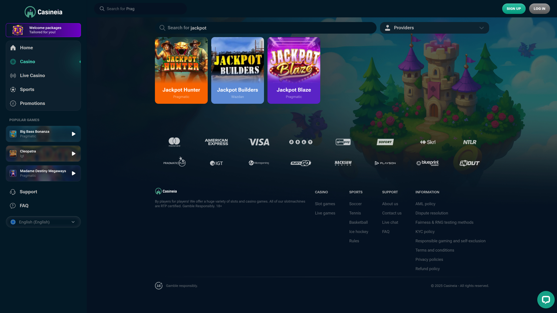 Jackpot del Casineia Casino Versione desktop