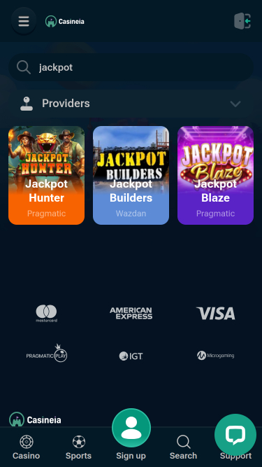 Jackpot del Casineia Casino Versione mobile
