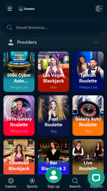 Casinò dal vivo Casineia Versione mobile