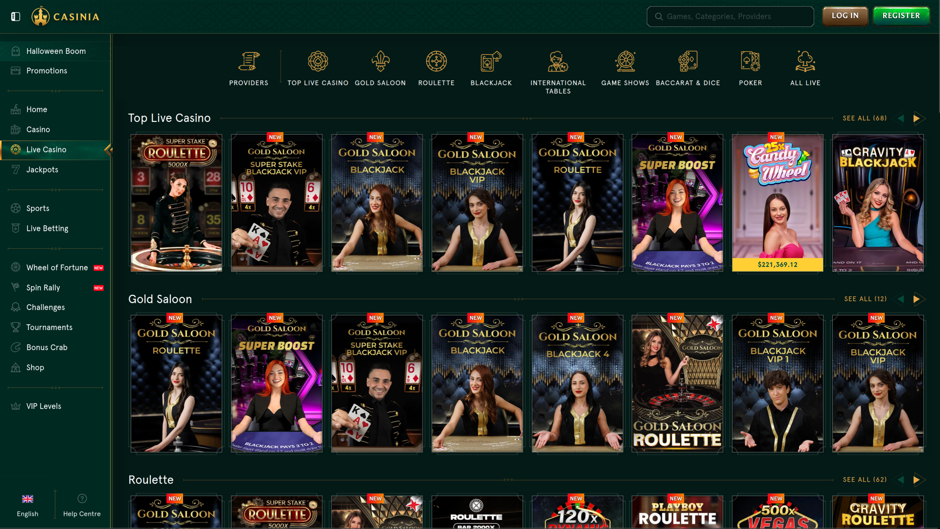 Casinia Casino Desktop Live-Dealer