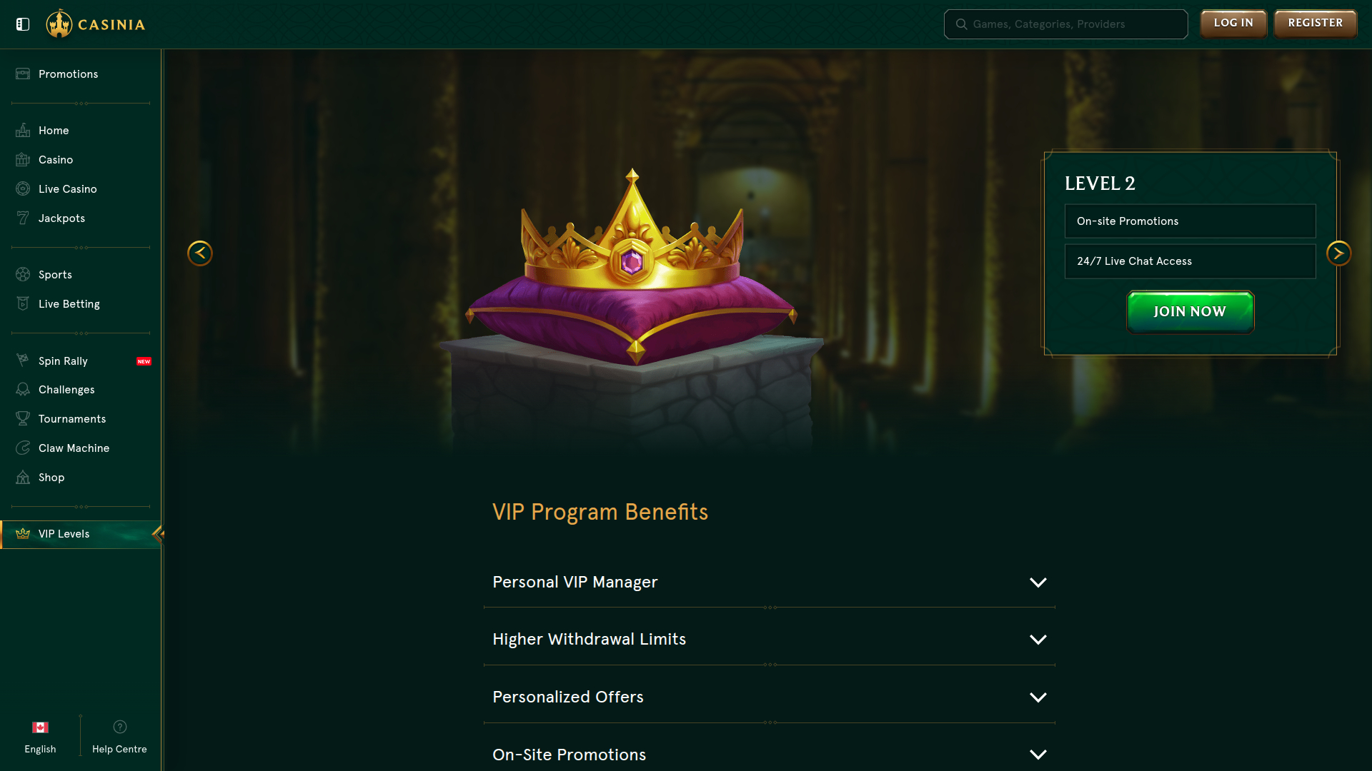 Casinia Casino Desktop VIP-Programm