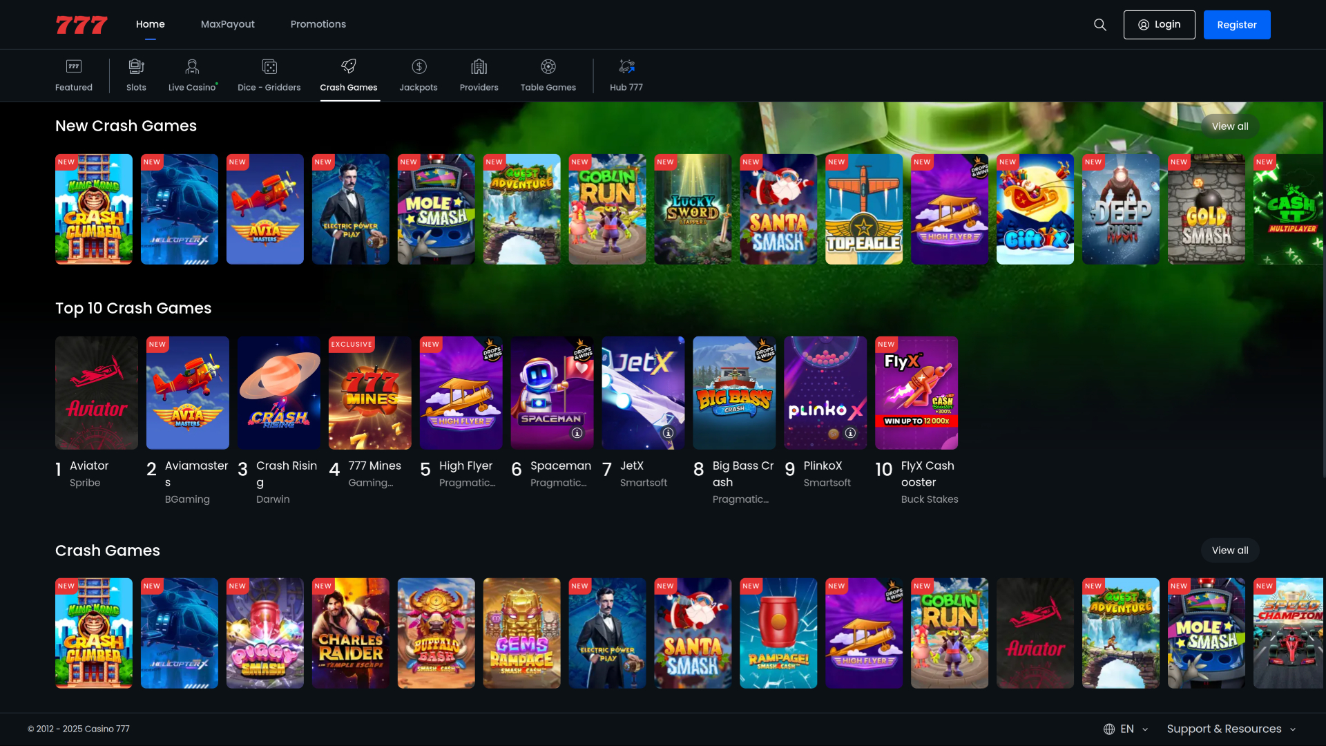 Jeux crash sur bureau de Casino 777