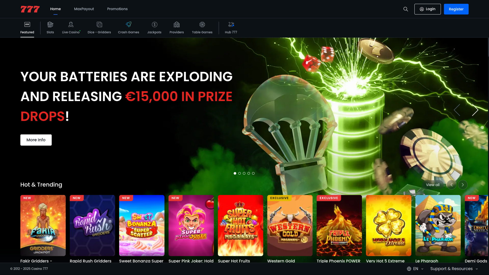 Page d'accueil de bureau de Casino 777