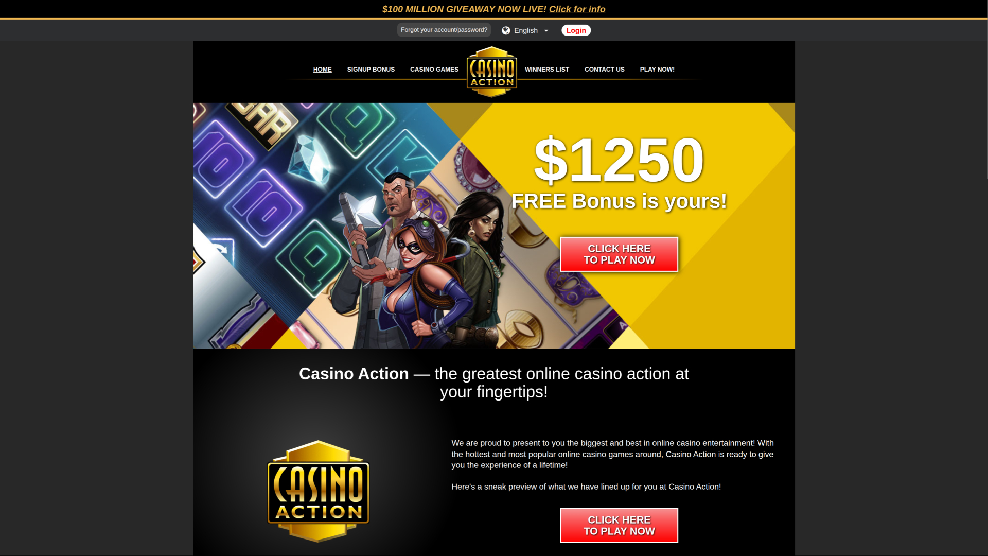 Page d’accueil de Casino Action pour ordinateur de bureau