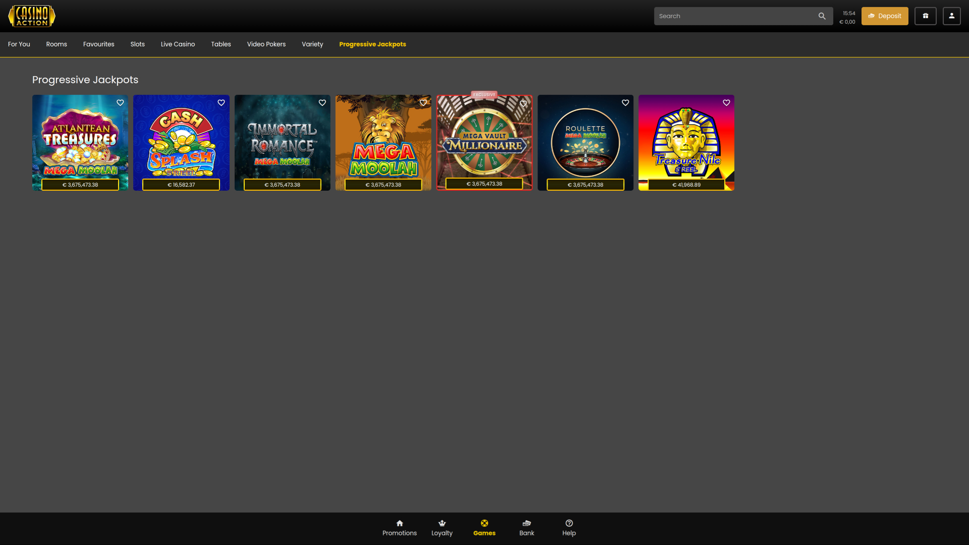 Jackpot de Casino Action pour ordinateur de bureau