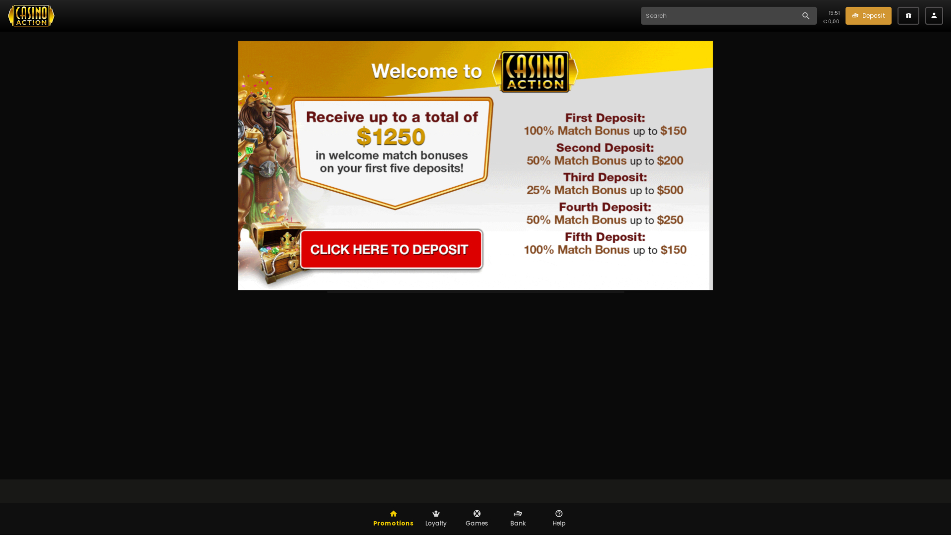 Promotions de Casino Action pour ordinateur de bureau