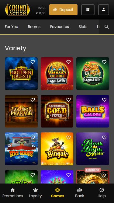 Variété mobile de Casino Action