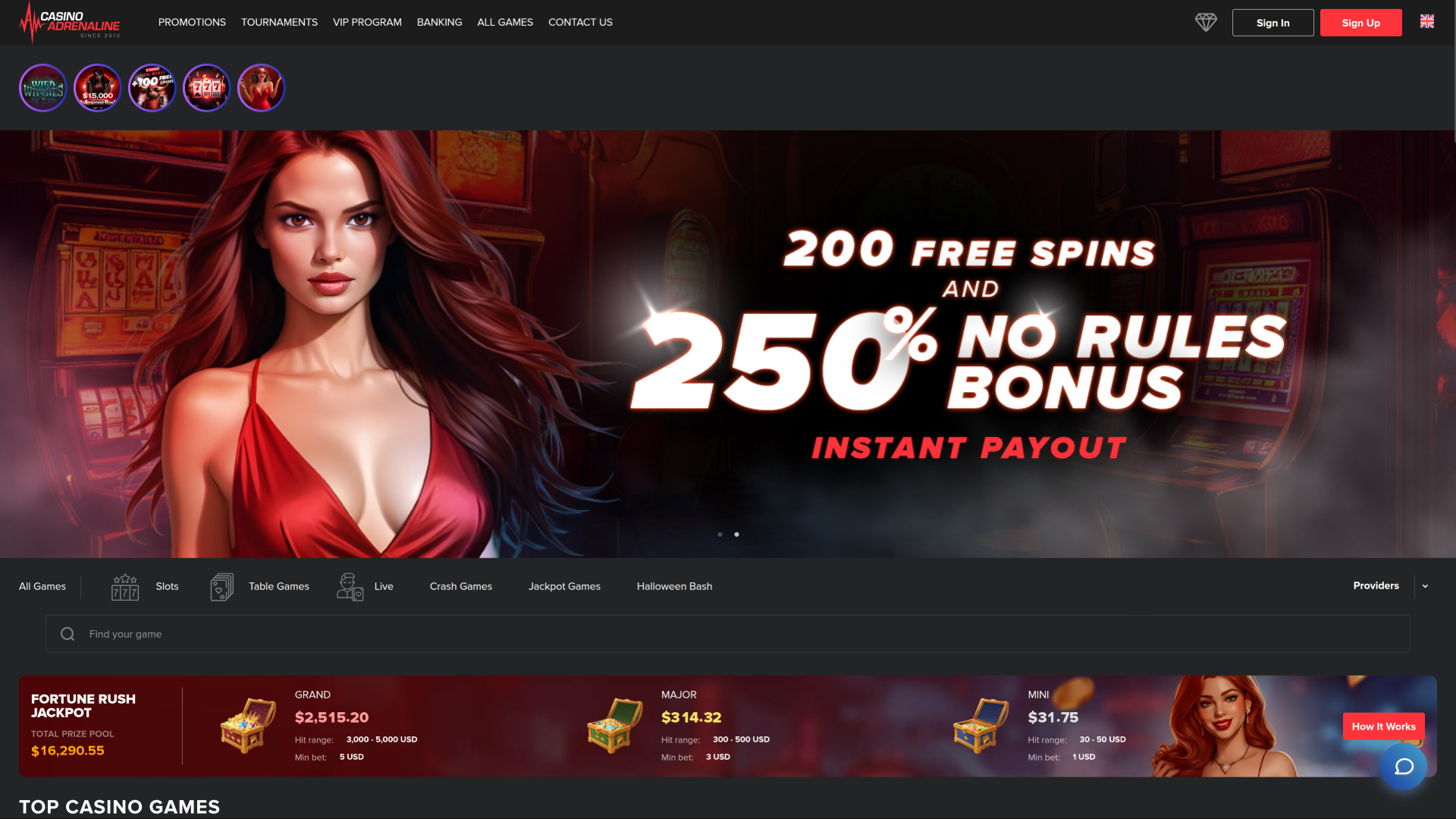 Casino Adrenaline Desktop Homepage