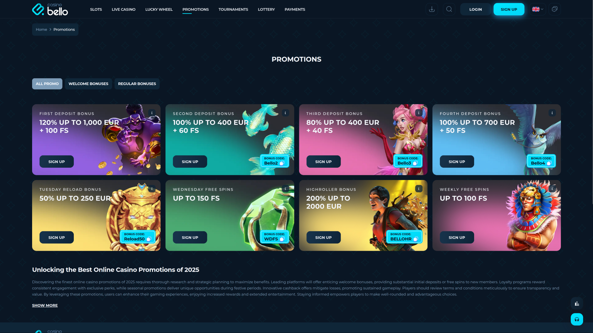 Casino Bello Desktop Promotions