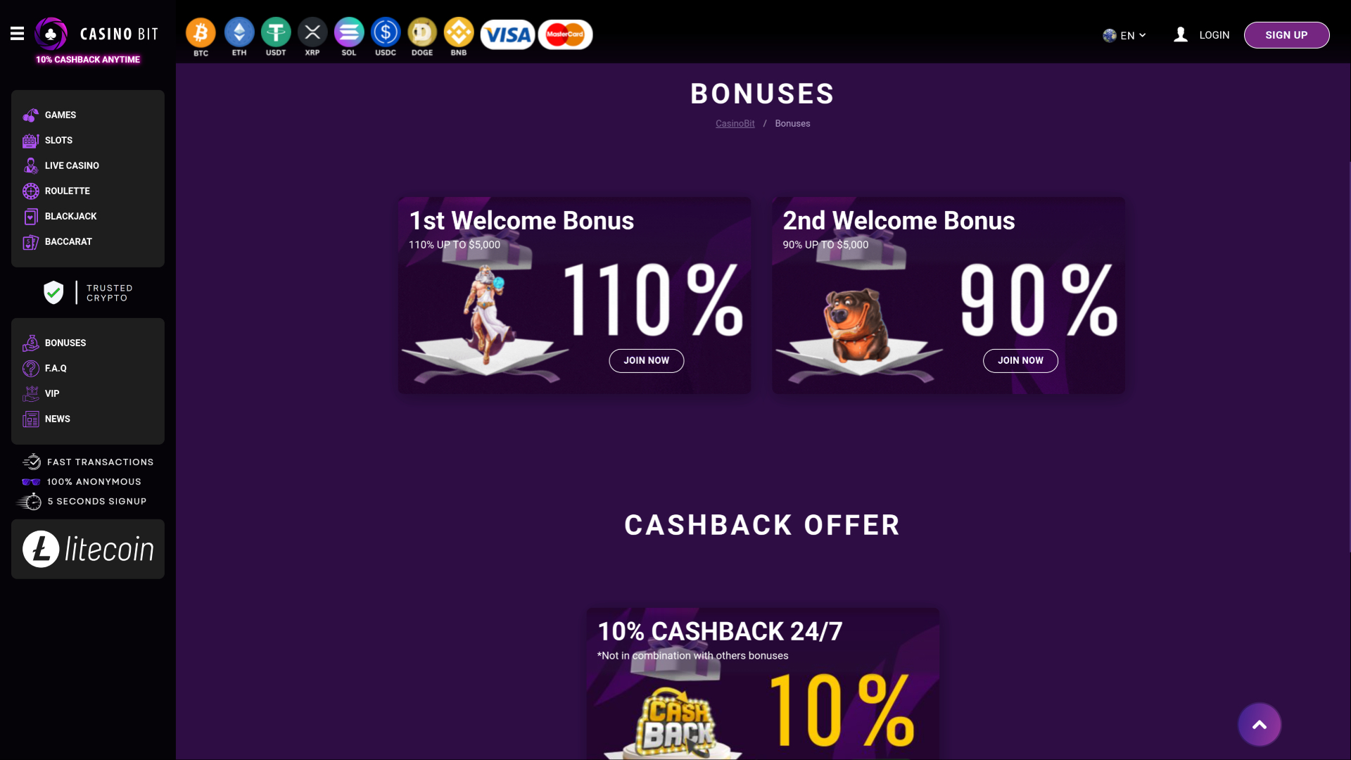 Promozioni di Casino Bit per desktop