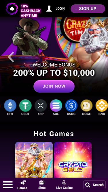 Pagina iniziale mobile di Casino Bit