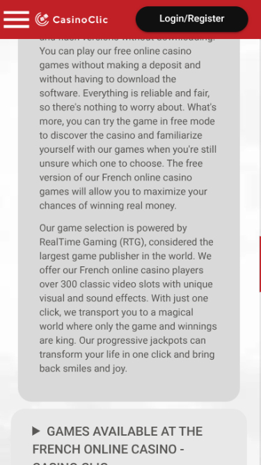 Casino Clic Game Developers Mobile
