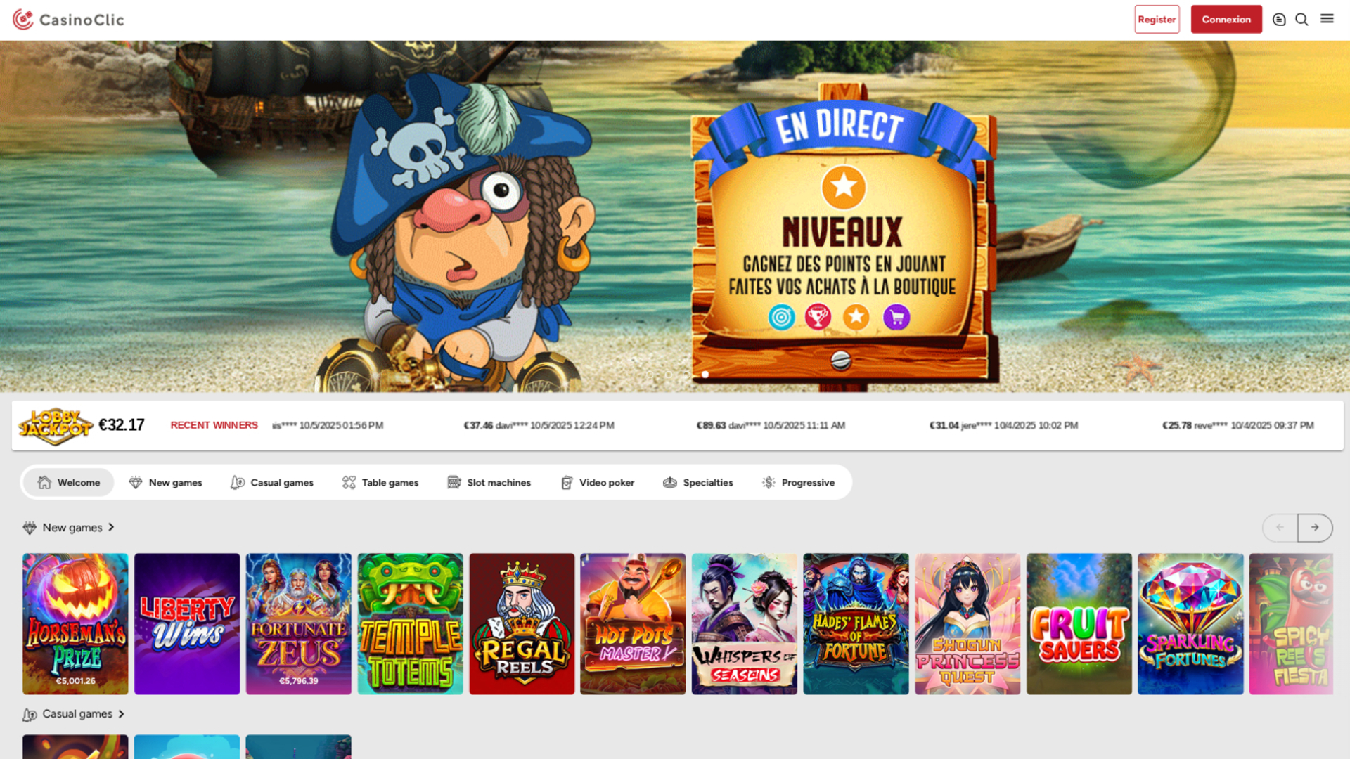 Casino Clic Homepage Desktop