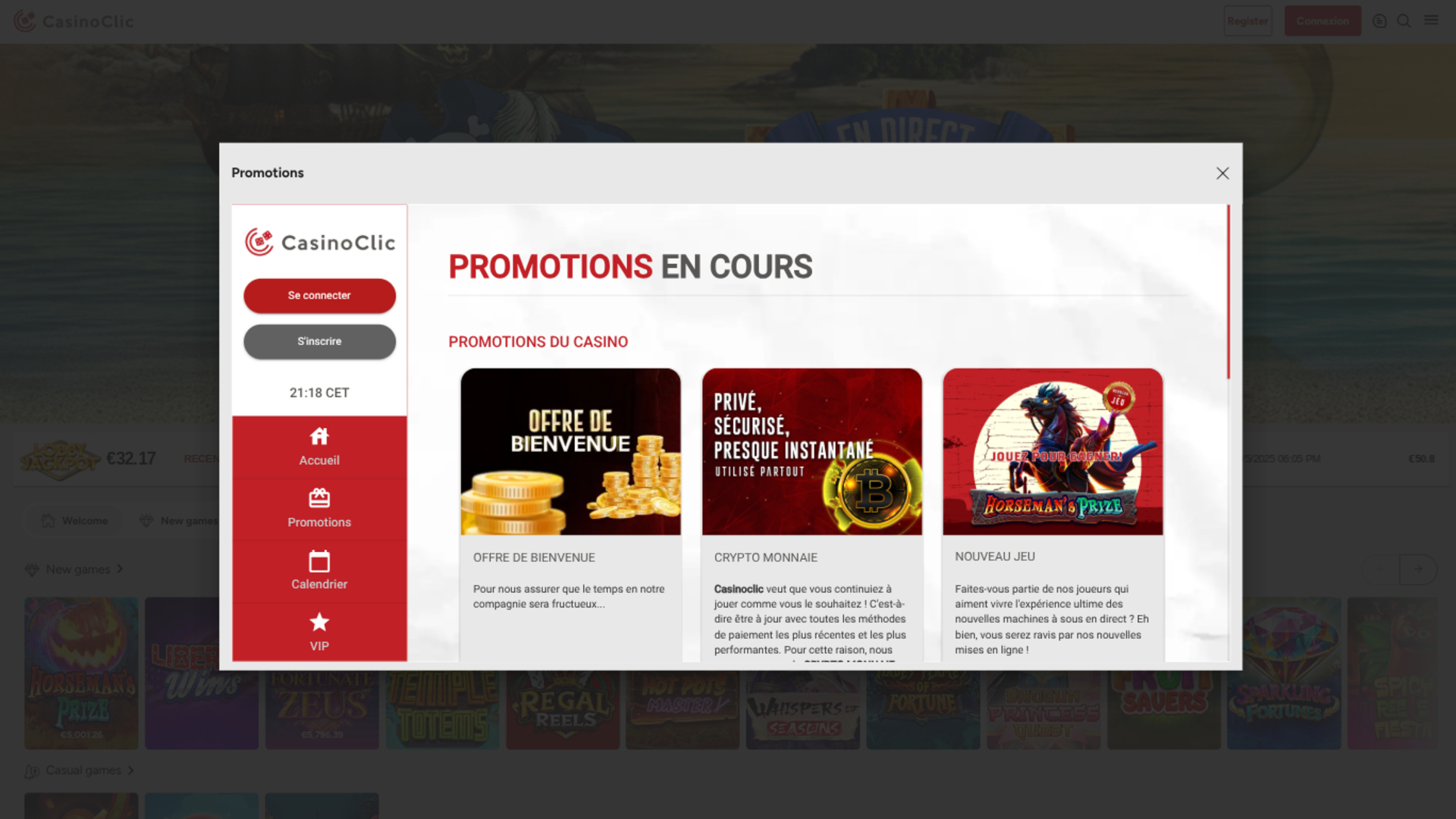 Casino Clic Promotions Desktop