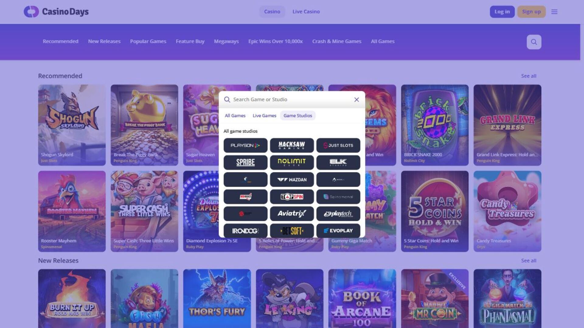 Développeurs de jeux de Casino Days sur ordinateur