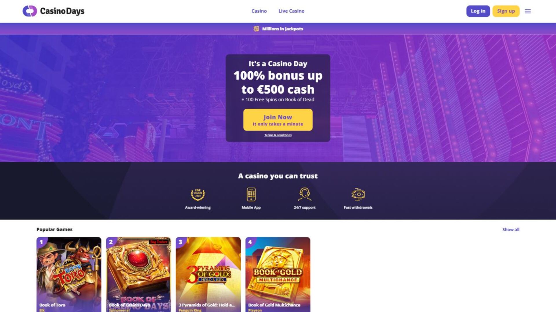 Page d'accueil de Casino Days sur ordinateur