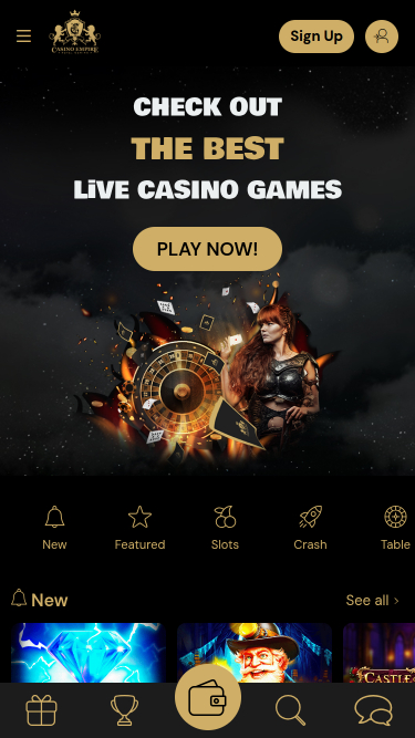 Page d'accueil mobile de Casino Empire