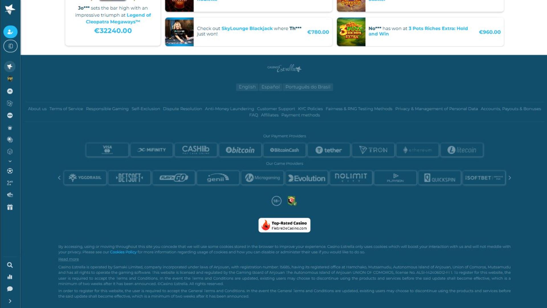 Développeurs de jeux de Casino Estrella sur ordinateur