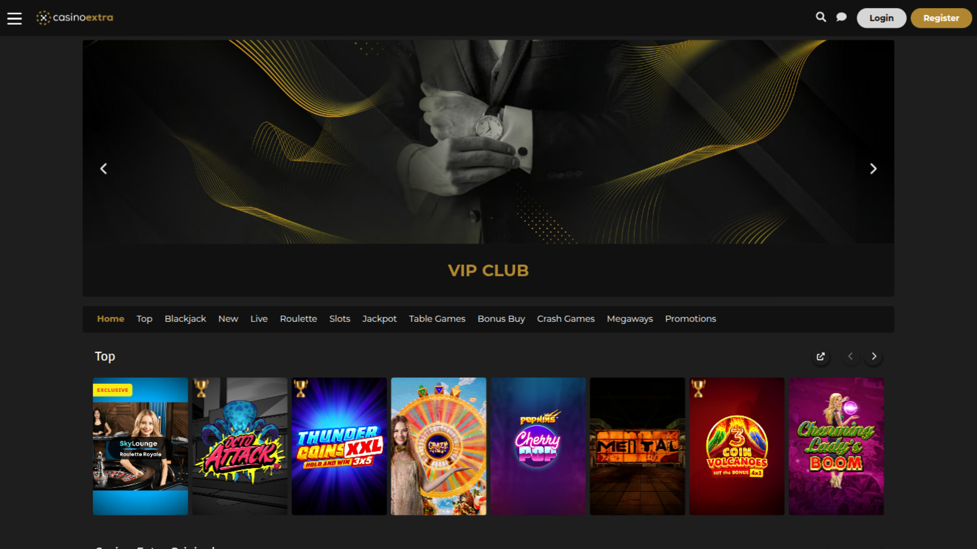 Homepage desktop di Casino Extra