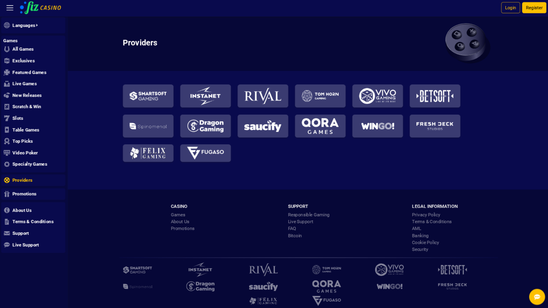 Desarrolladores de juegos de Casino Fiz en escritorio