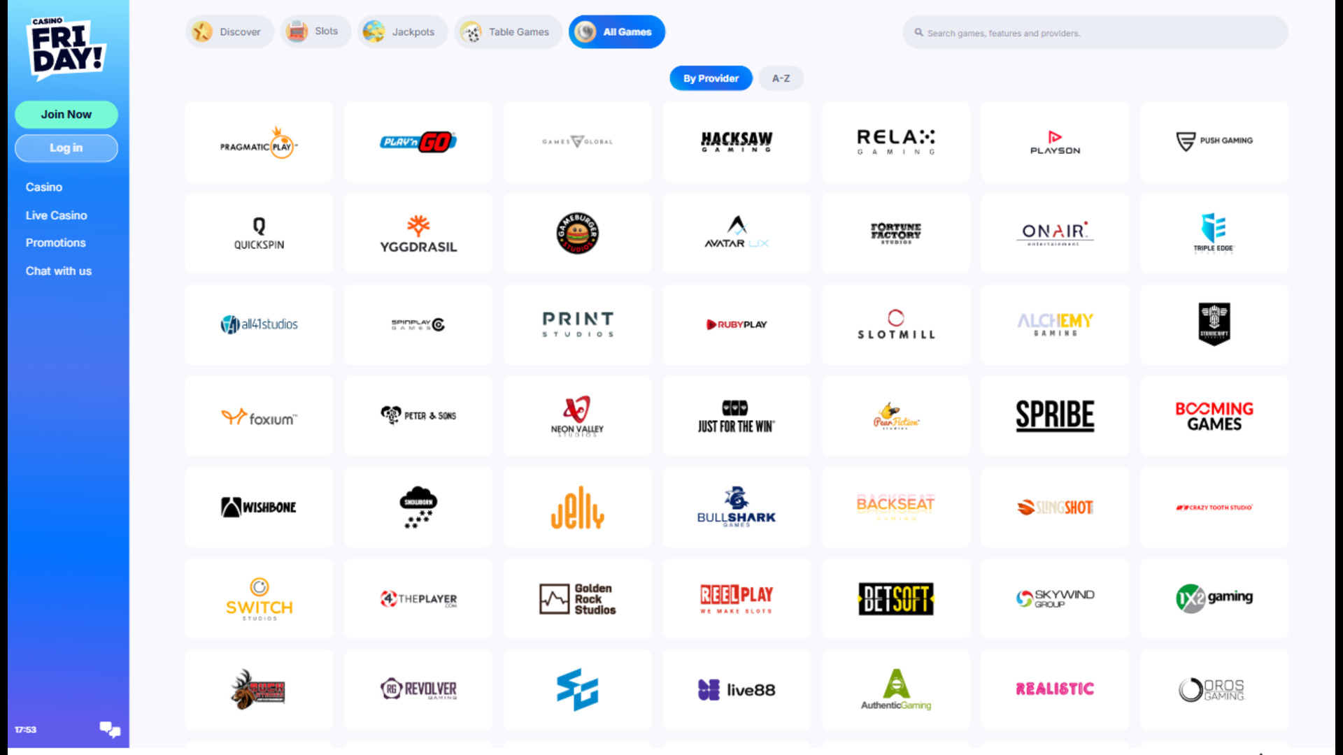 Développeurs de jeux de Casino Friday sur ordinateur