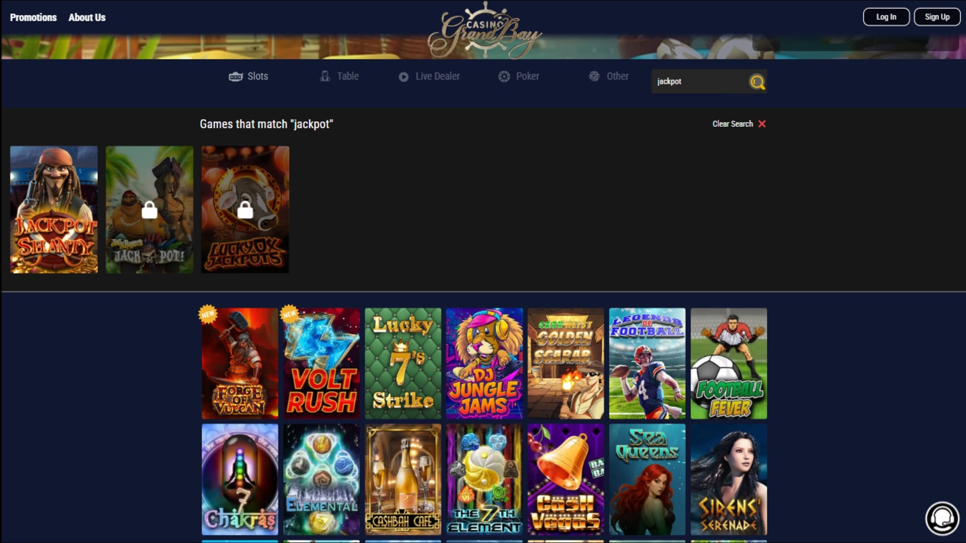 Jackpot de Casino Grand Bay sur ordinateur