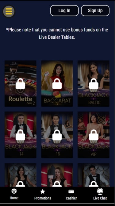 Live Dealer de Casino Grand Bay sur mobile