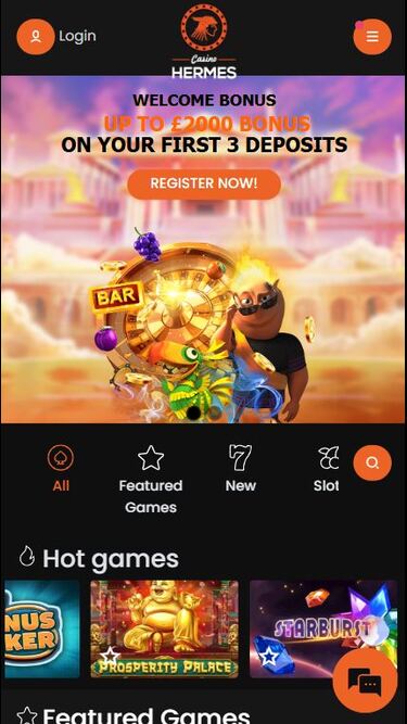 Page d'accueil mobile de Casino Hermes