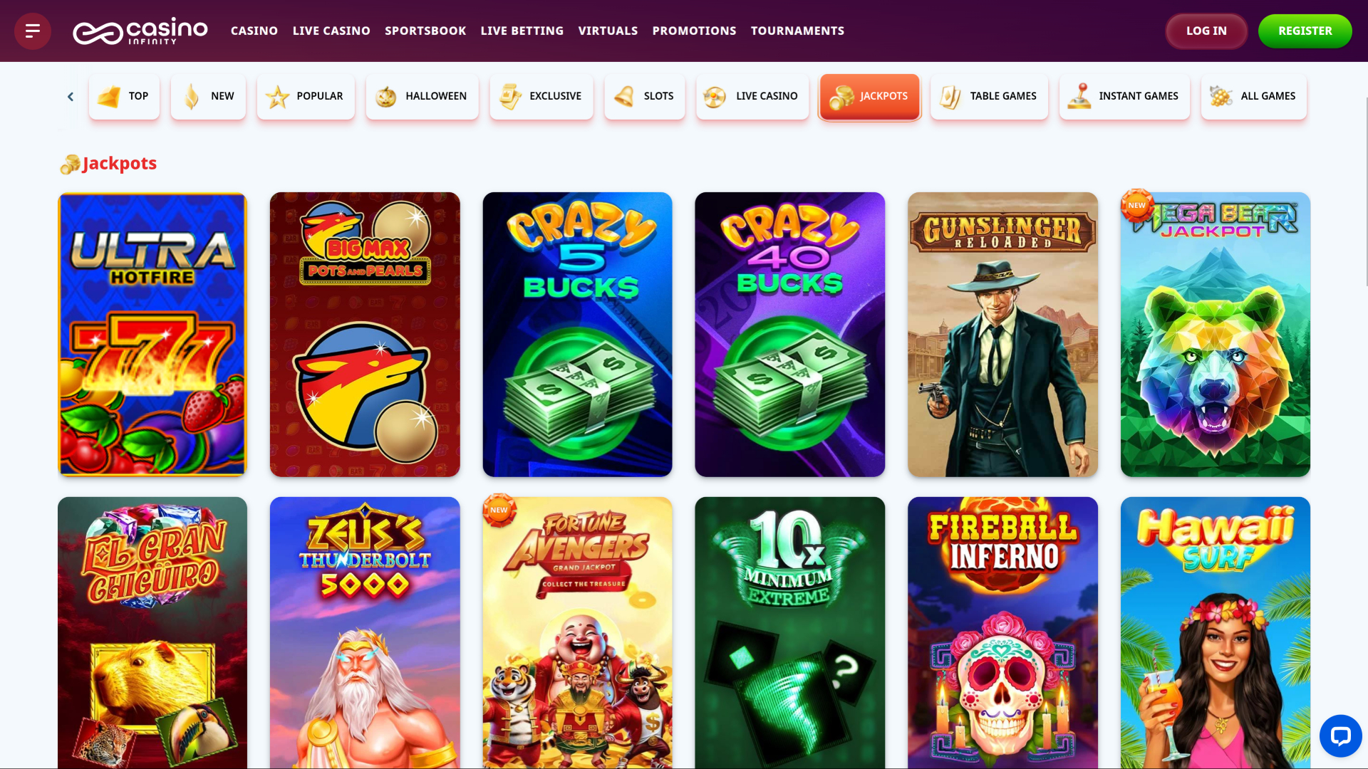 Jackpot de Casino Infinity en escritorio