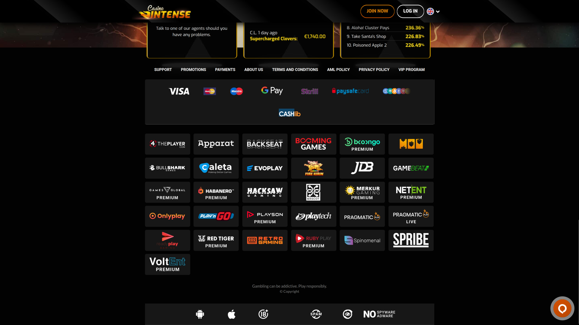 Casino Intense Bureau Développeurs de jeux