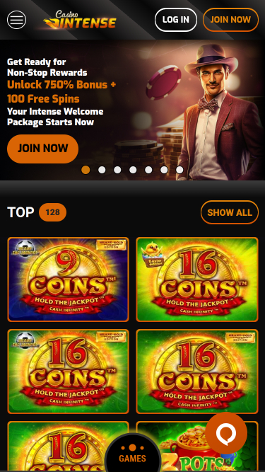 Casino Intense Mobile Page d'accueil
