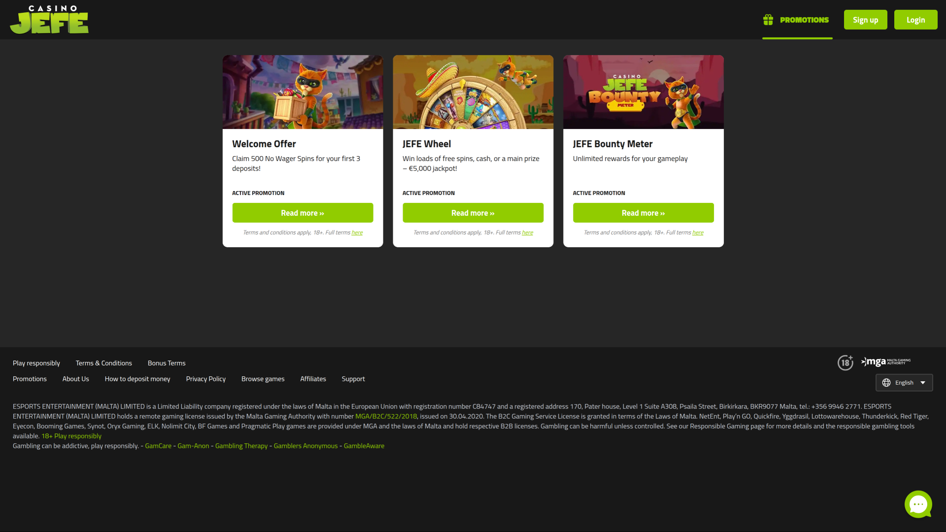 Casino JEFE Promotions sur ordinateur