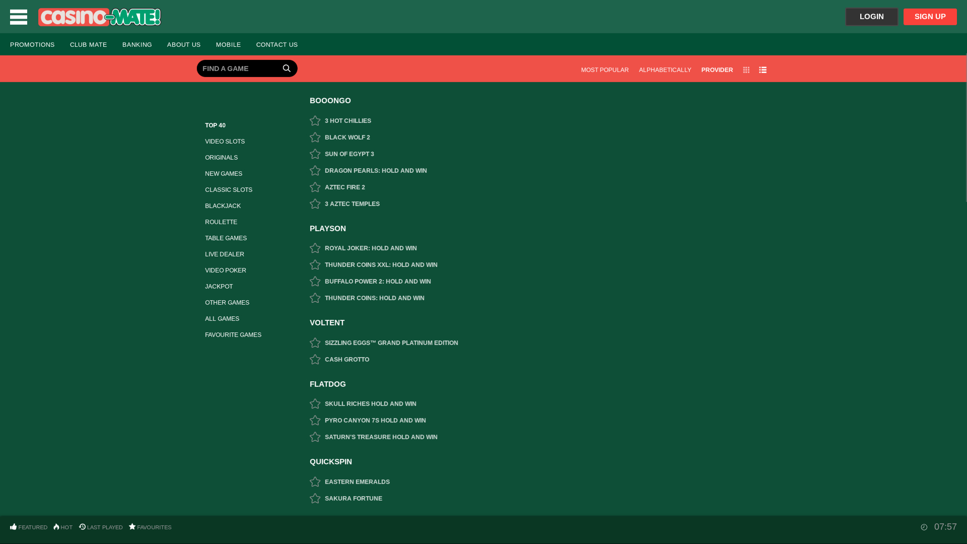 Développeurs de jeux de Casino Mate sur ordinateur
