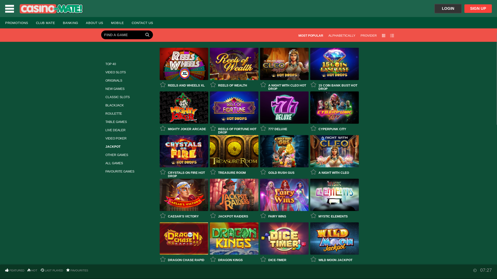 Jackpot de Casino Mate sur ordinateur