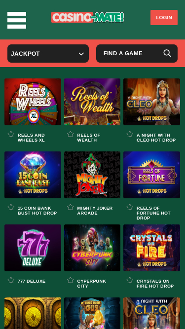 Jackpot mobile de Casino Mate