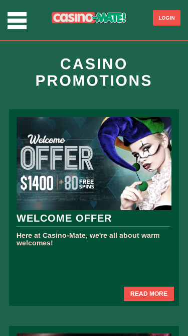 Promotions mobiles de Casino Mate