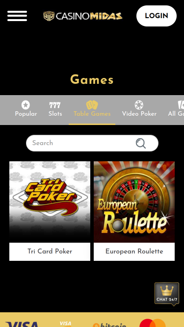 Jeux de table mobiles de Casino Midas