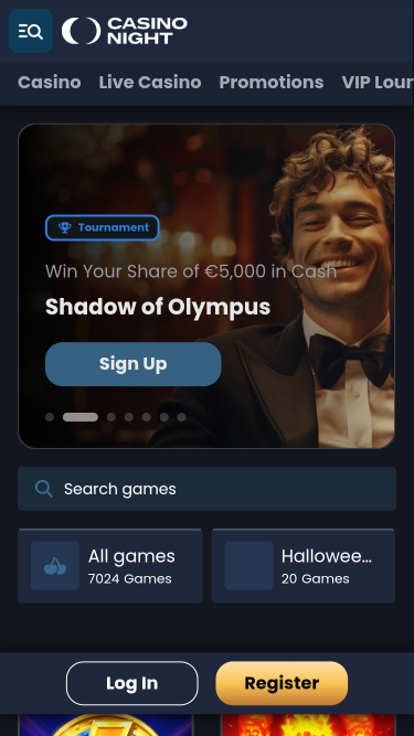 Página de inicio móvil de Casino Night