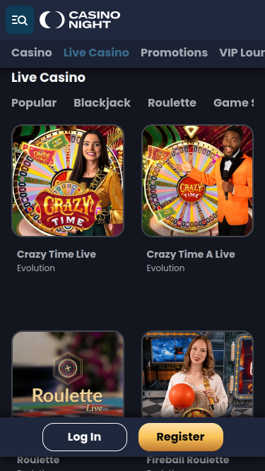 Crupier en vivo móvil de Casino Night