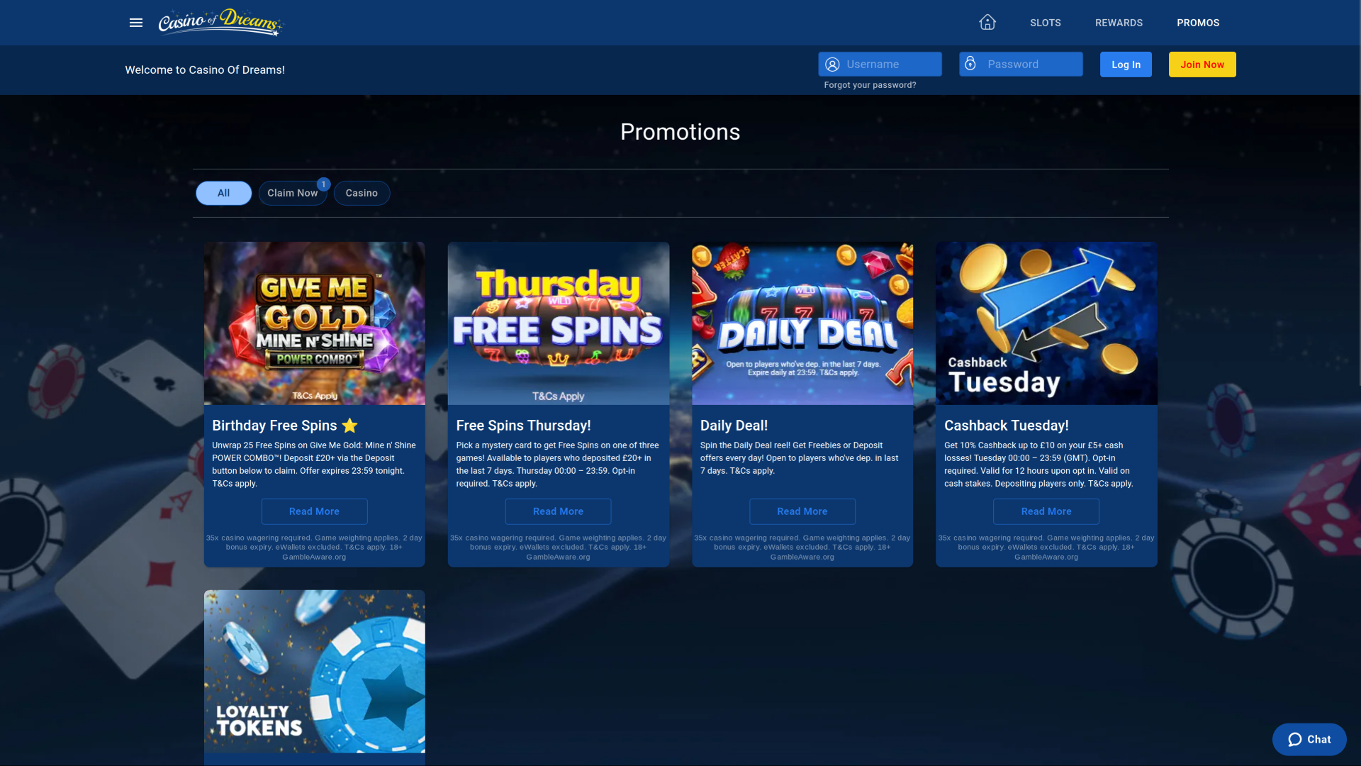 Casino of Dreams Promotions sur ordinateur