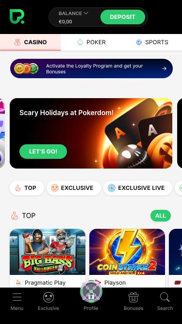 Casino Pokerdom Página de inicio móvil