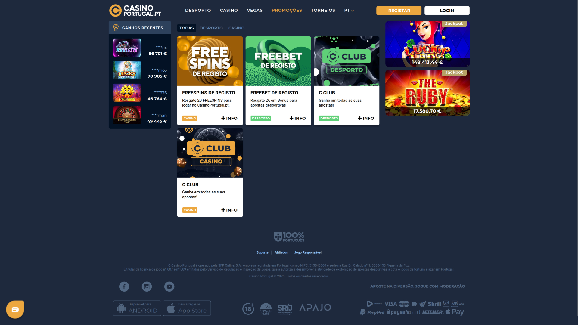 Casino Portugal Promotions sur ordinateur