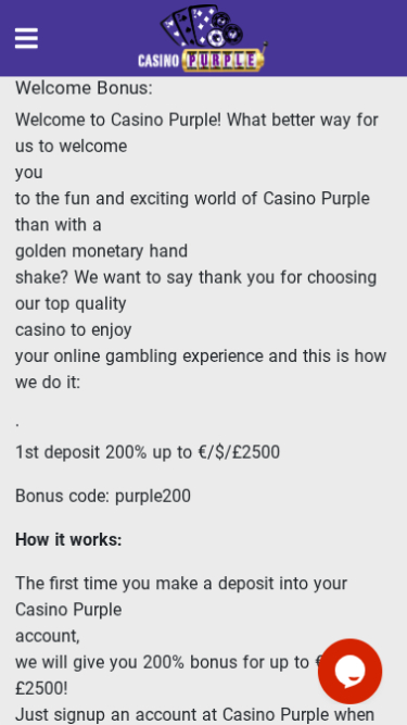 Casino Purple Promotions mobiles