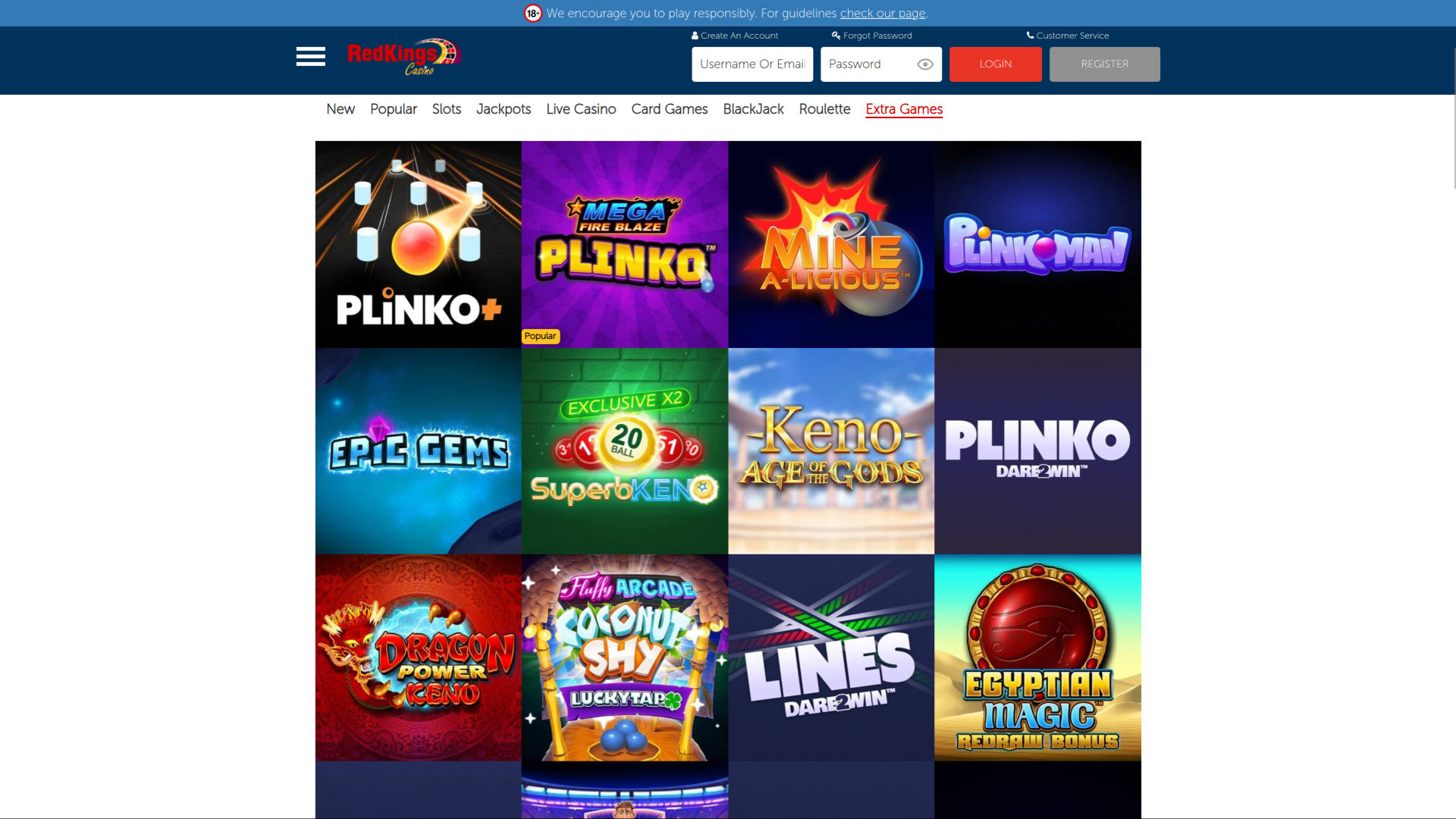 Casino RedKings Desktop Extra Games