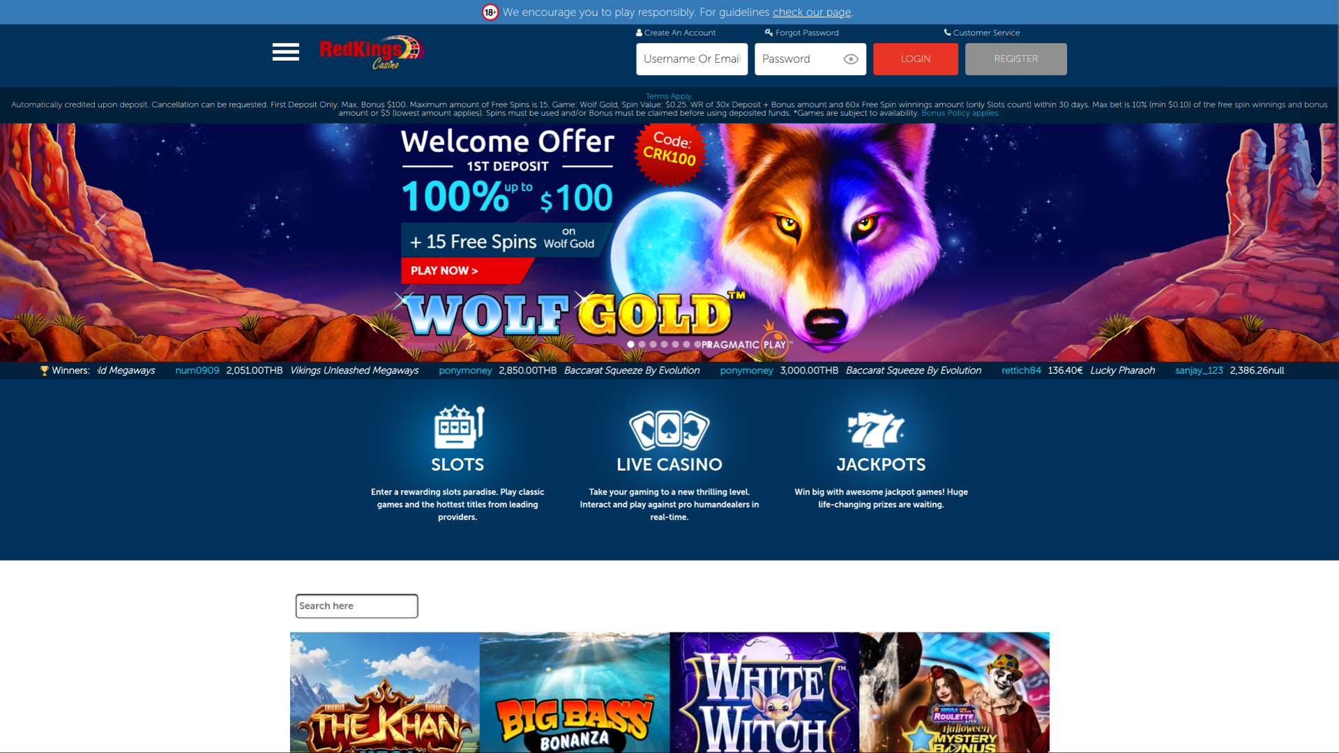 Casino RedKings Desktop Homepage